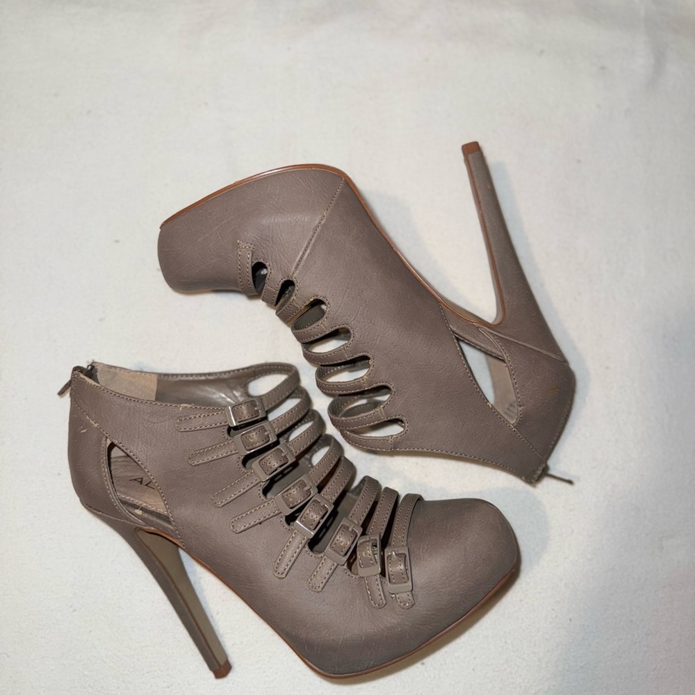 Aldo Taupe Strappy High Heel Ankle Boots